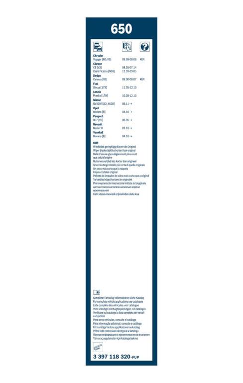 Escova de limpa-vidros BOSCH 650 - ref. 3 397 118 320