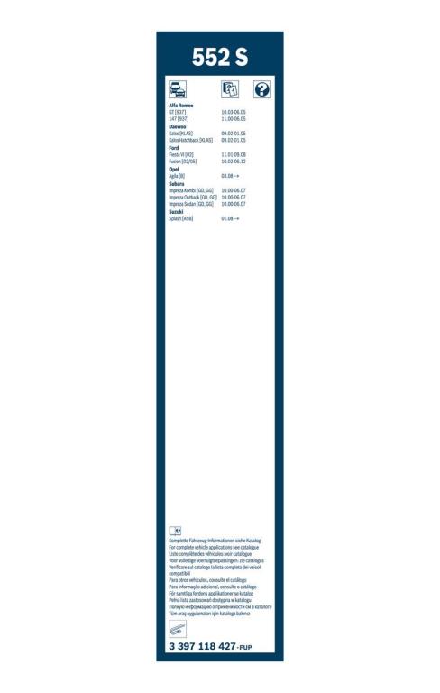 Limpiaparabrisas (Escobillas) BOSCH 552 S - ref. 3 397 118 427