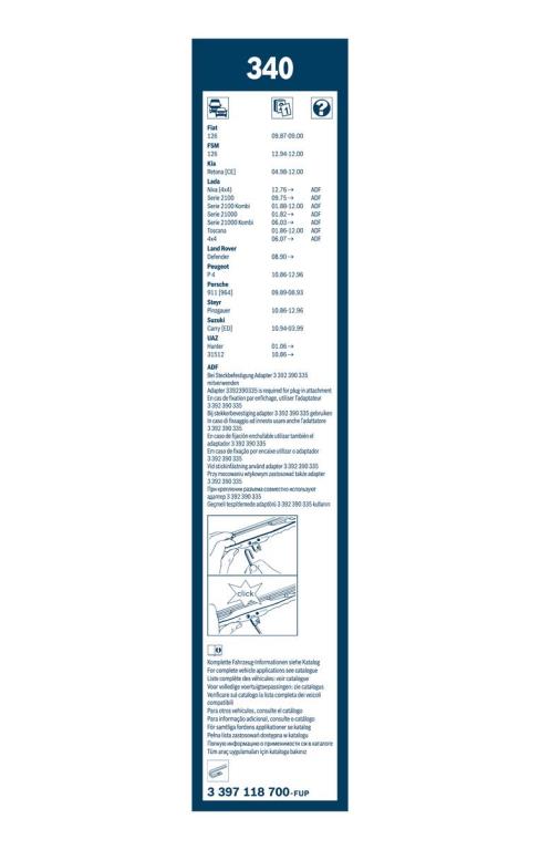 Balai d'essuie-glace (Essuie glace) BOSCH 340 - ref. 3 397 118 700