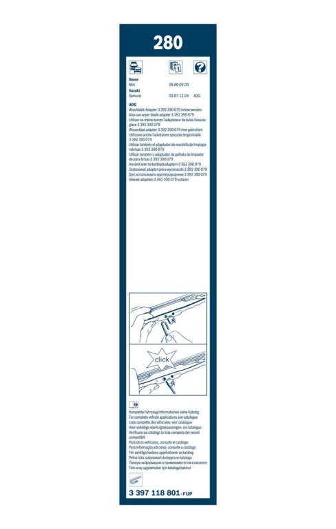 Balai d'essuie-glace (Essuie glace) BOSCH 280 - ref. 3 397 118 801