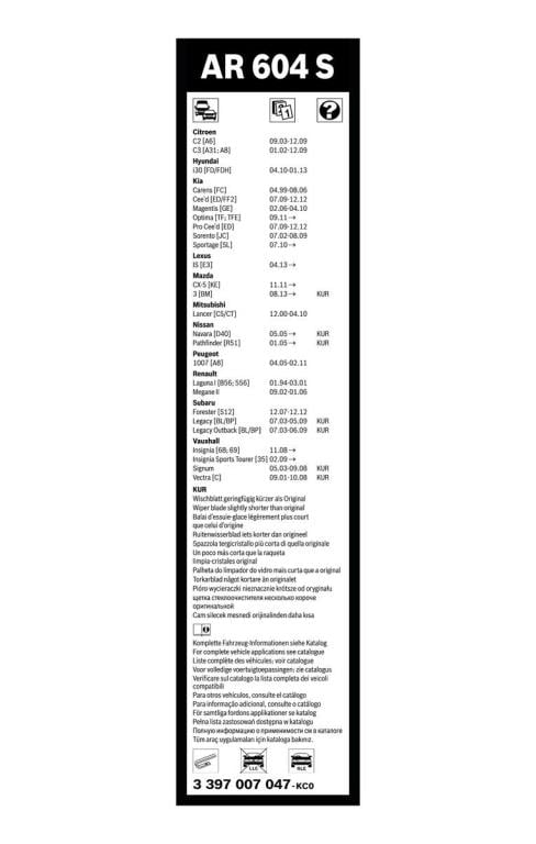 Balai d'essuie-glace (Essuie glace) BOSCH AR 604 S - ref. 3 397 118 908