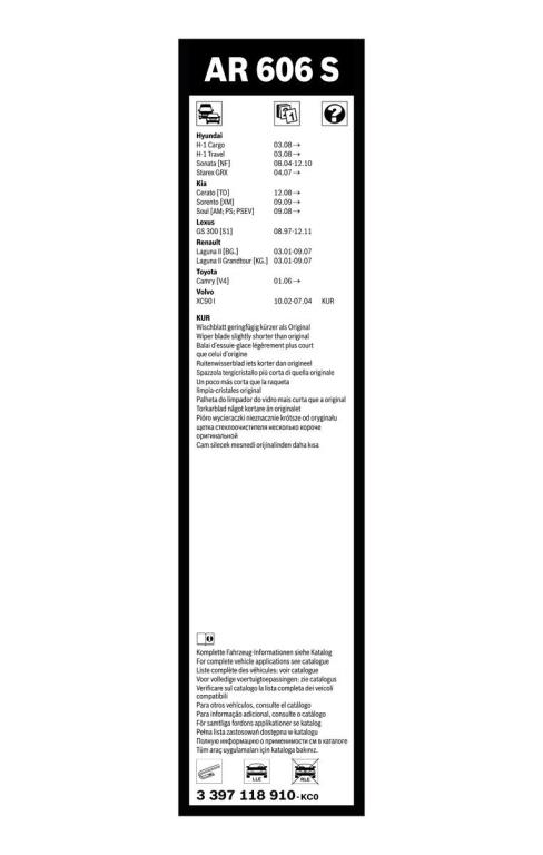 Escova de limpa-vidros BOSCH AR 606 S - ref. 3 397 118 910