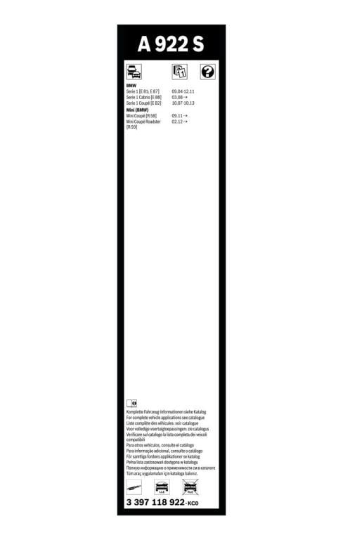 Balai d'essuie-glace (Essuie glace) BOSCH A 922 S - ref. 3 397 118 922
