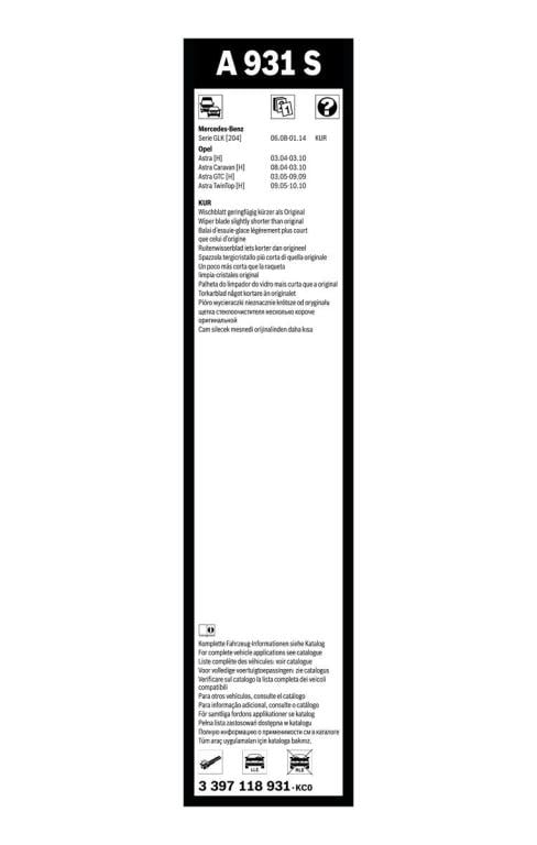 Balai d'essuie-glace (Essuie glace) BOSCH A 931 S - ref. 3 397 118 931