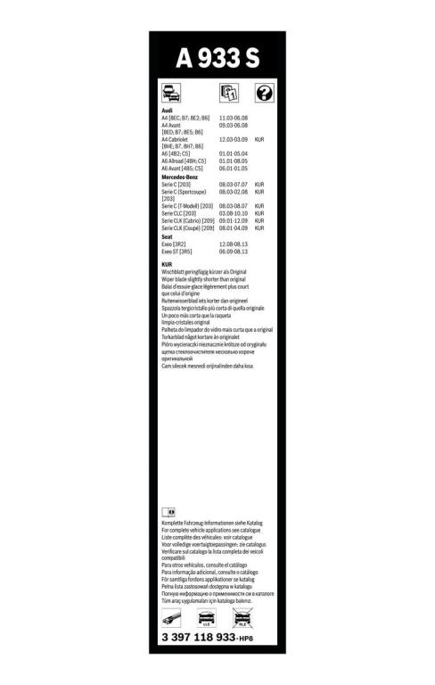 Balai d'essuie-glace (Essuie glace) BOSCH A 933 S - ref. 3 397 118 933