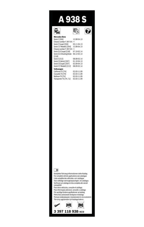 Balai d'essuie-glace (Essuie glace) BOSCH A 938 S - ref. 3 397 118 938