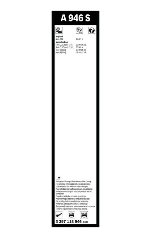 Balai d'essuie-glace (Essuie glace) BOSCH A 946 S - ref. 3 397 118 946