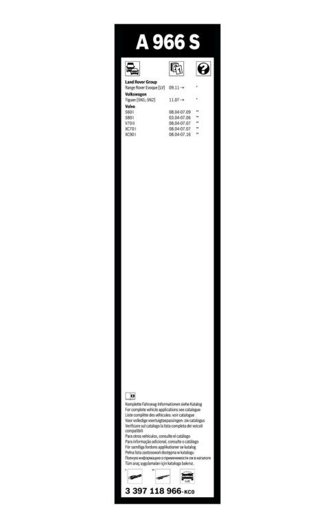 Balai d'essuie-glace (Essuie glace) BOSCH A 966 S - ref. 3 397 118 966