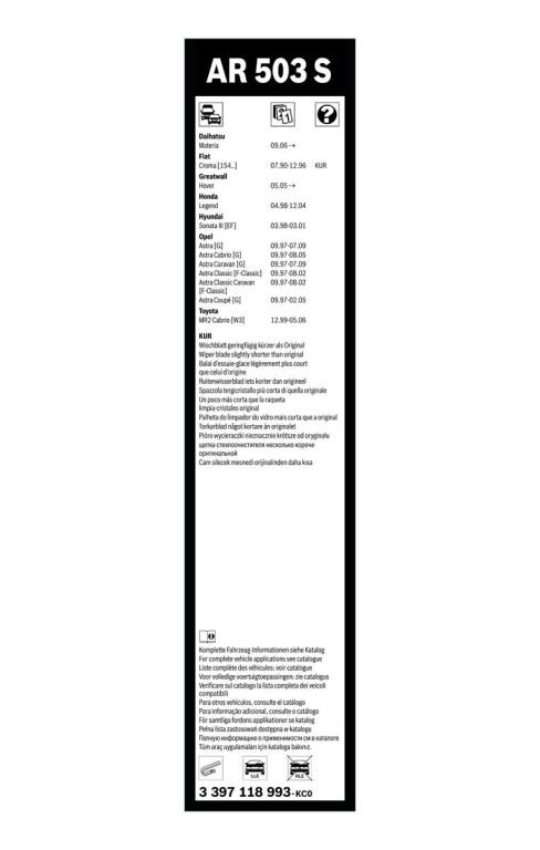 Balai d'essuie-glace (Essuie glace) BOSCH AR 503 S - ref. 3 397 118 993
