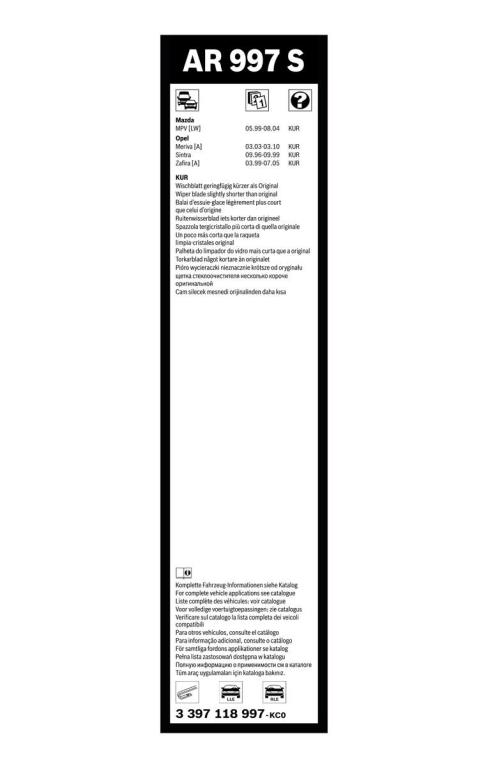 Balai d'essuie-glace (Essuie glace) BOSCH AR 997 S - ref. 3 397 118 997