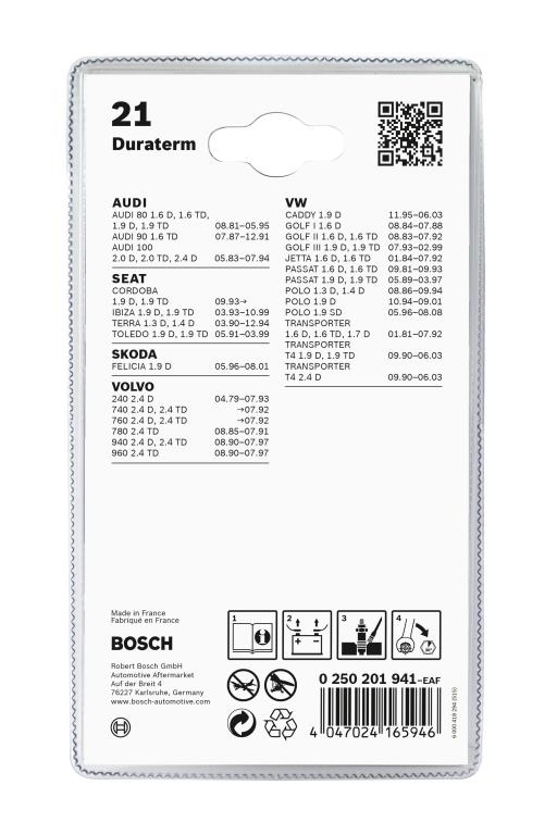 Jeu de 2 bougies de préchauffage BOSCH ref. 0 250 201 941