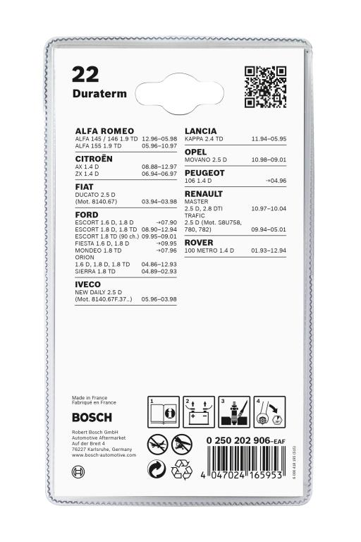 Jeu de 2 bougies de préchauffage BOSCH ref. 0 250 202 906