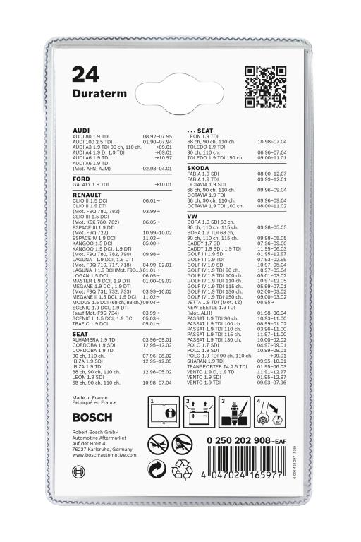 Jeu de 2 bougies de préchauffage BOSCH ref. 0 250 202 908