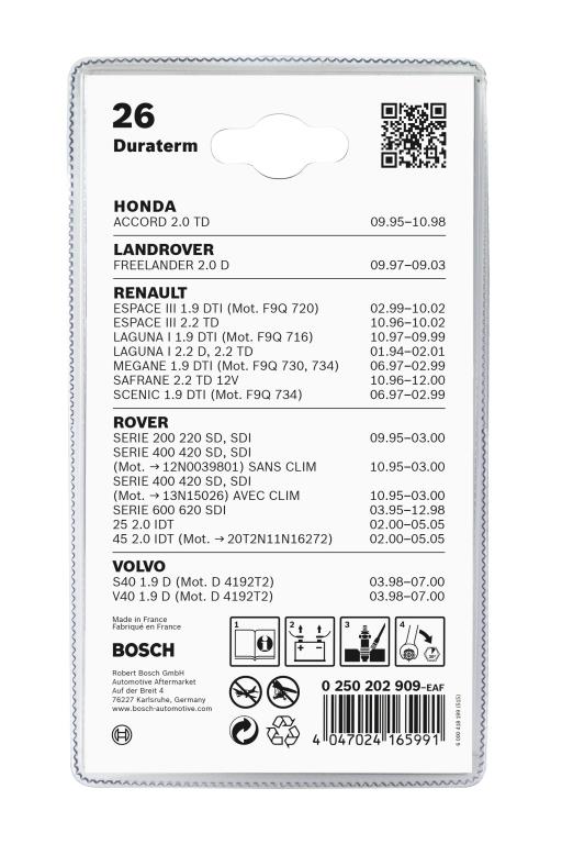 Jeu de 2 bougies de préchauffage BOSCH ref. 0 250 202 909
