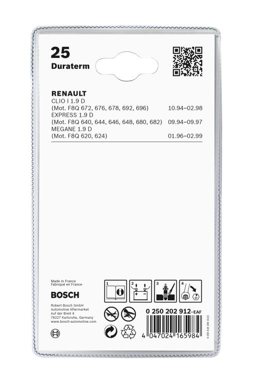 Jeu de 2 bougies de préchauffage BOSCH ref. 0 250 202 912