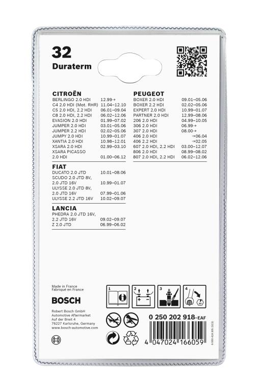 Jeu de 2 bougies de préchauffage BOSCH ref. 0 250 202 918