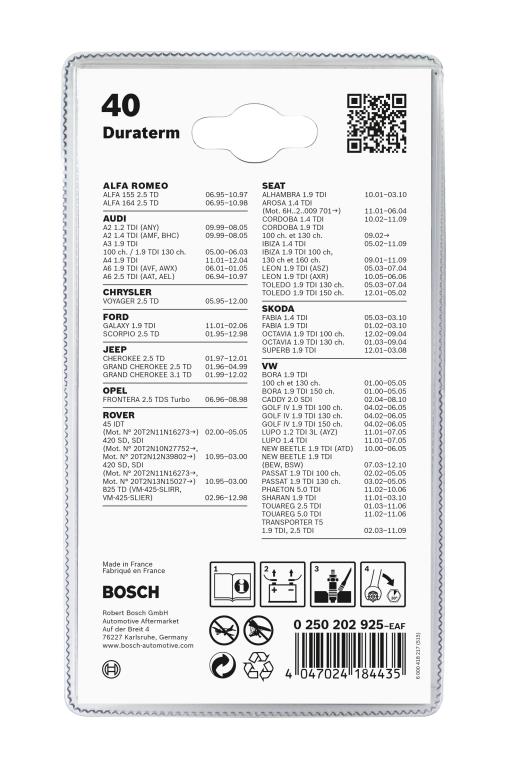 Jeu de 2 bougies de préchauffage BOSCH ref. 0 250 202 925