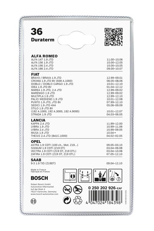 Jeu de 2 bougies de préchauffage BOSCH ref. 0 250 202 926