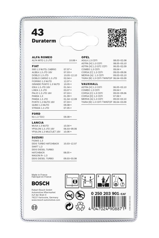 Jeu de 2 bougies de préchauffage BOSCH ref. 0 250 203 901
