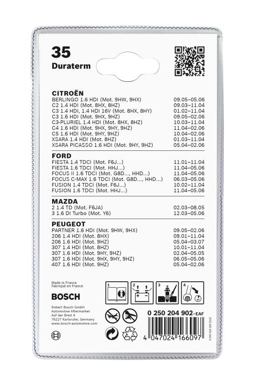 Jeu de 2 bougies de préchauffage BOSCH ref. 0 250 204 902