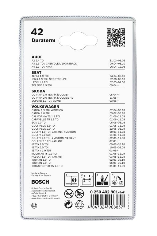 Jeu de 2 bougies de préchauffage BOSCH ref. 0 250 402 901