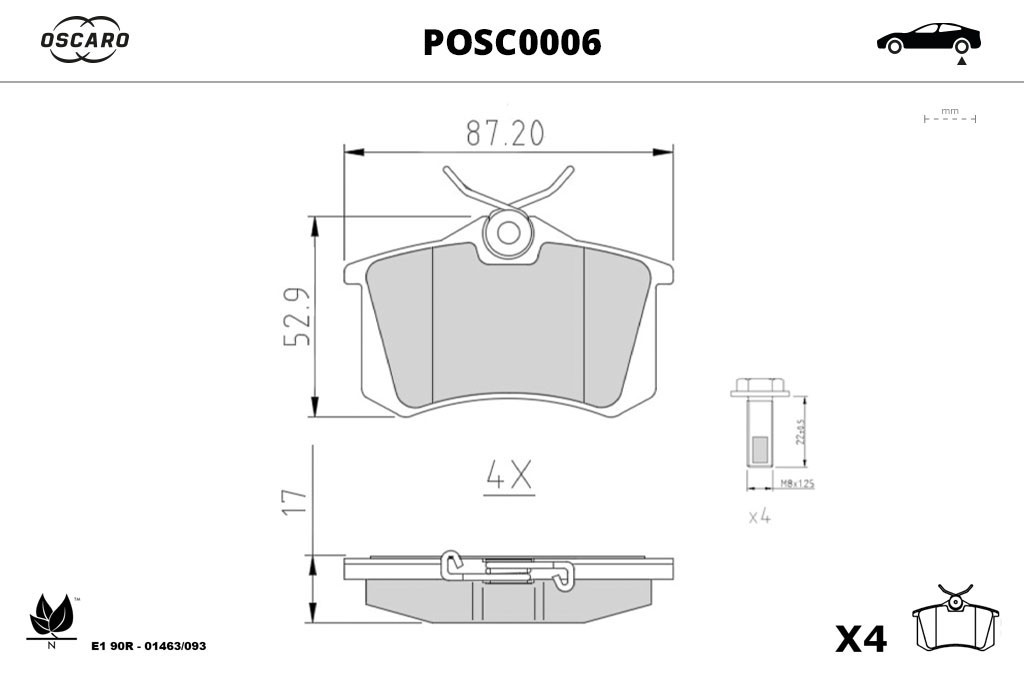 Jogo de 4 pastilhas de travão OSCARO ref. POSC0006