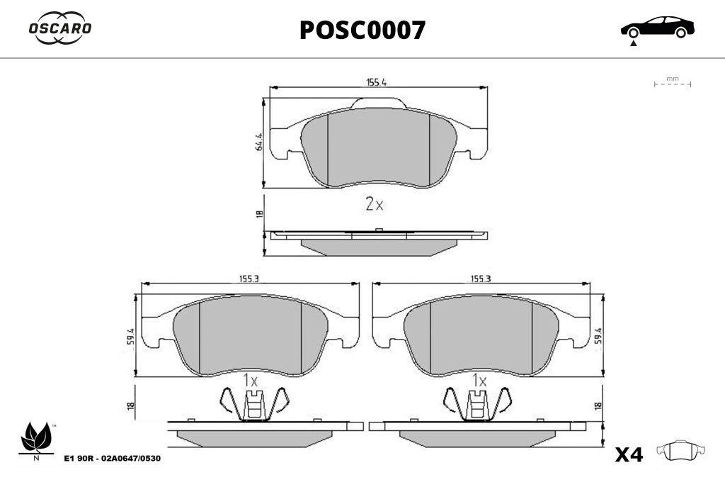 Jogo de 4 pastilhas de travão OSCARO ref. POSC0007