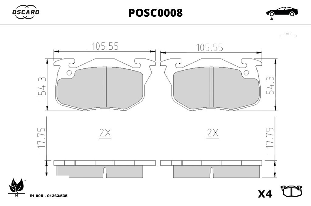 Jogo de 4 pastilhas de travão OSCARO ref. POSC0008