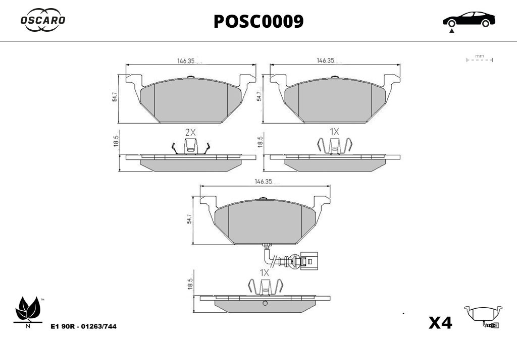 Jogo de 4 pastilhas de travão OSCARO ref. POSC0009