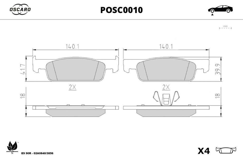 Jeu de 4 plaquettes de frein OSCARO ref. POSC0010