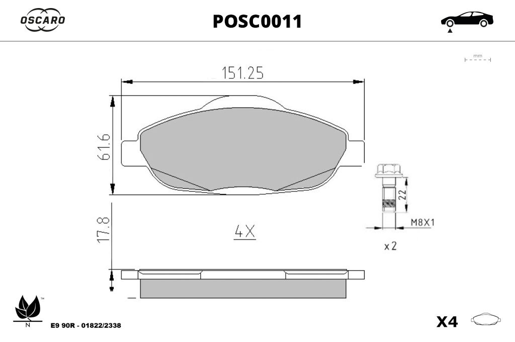 Jogo de 4 pastilhas de travão OSCARO ref. POSC0011