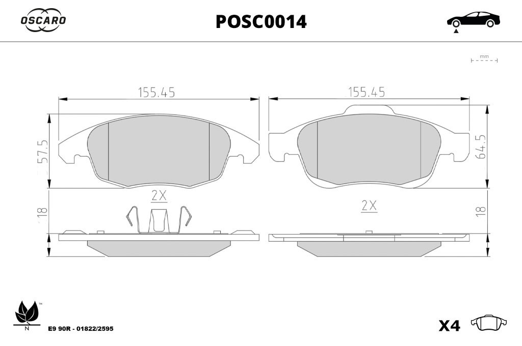 Jogo de 4 pastilhas de travão OSCARO ref. POSC0014