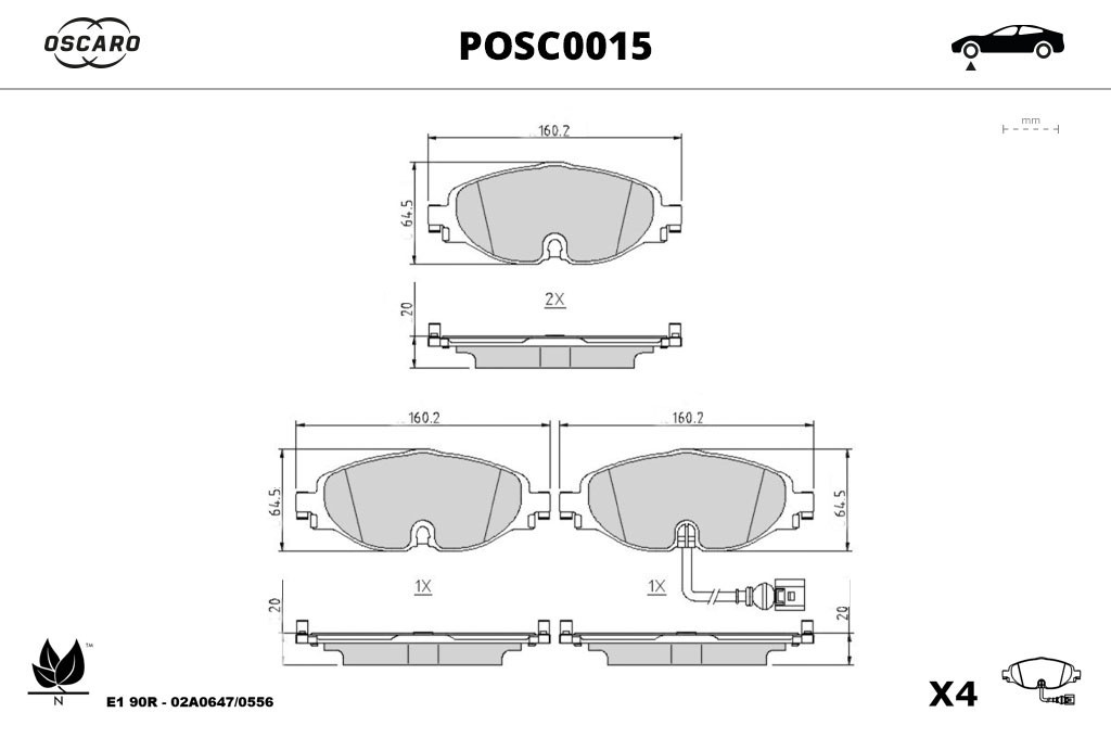 Jogo de 4 pastilhas de travão OSCARO ref. POSC0015