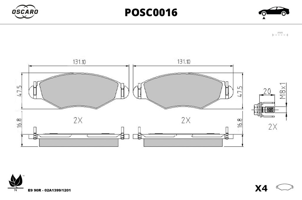 Jogo de 4 pastilhas de travão OSCARO ref. POSC0016