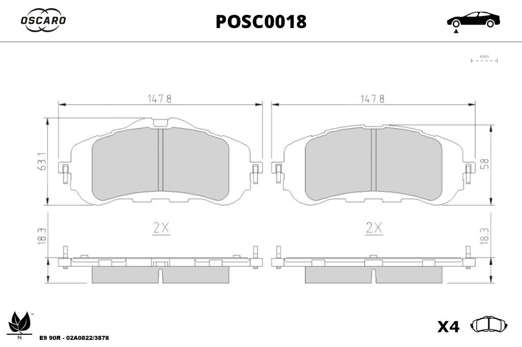 Jogo de 4 pastilhas de travão OSCARO ref. POSC0018