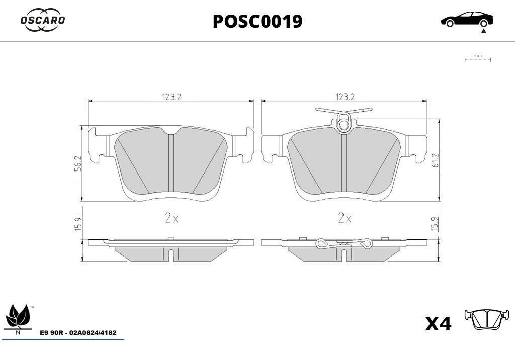 Jogo de 4 pastilhas de travão OSCARO ref. POSC0019