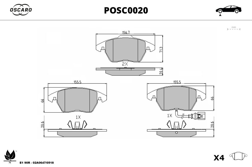 Jogo de 4 pastilhas de travão OSCARO ref. POSC0020