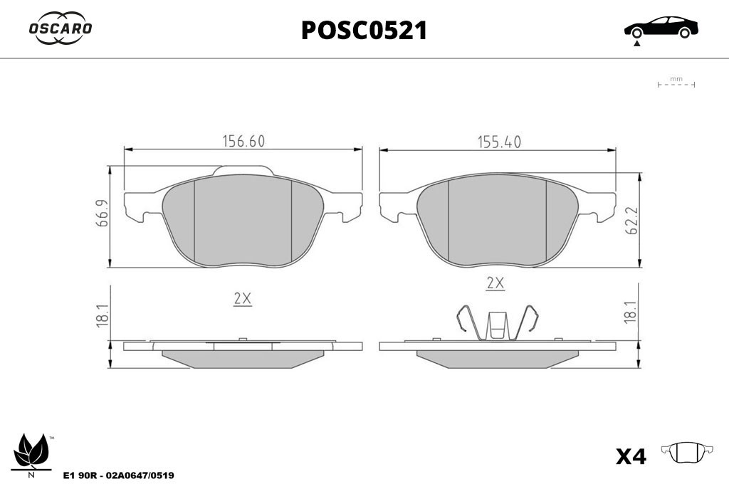 Jogo de 4 pastilhas de travão OSCARO ref. POSC0021