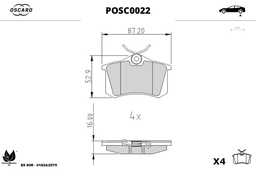 Jeu de 4 plaquettes de frein OSCARO ref. POSC0022