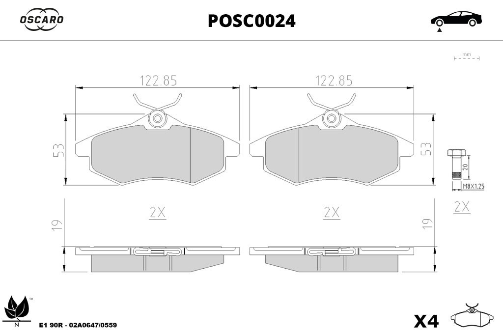Jogo de 4 pastilhas de travão OSCARO ref. POSC0024