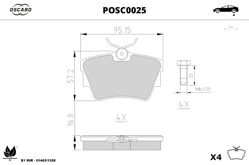 Jogo de 4 pastilhas de travão OSCARO ref. POSC0025