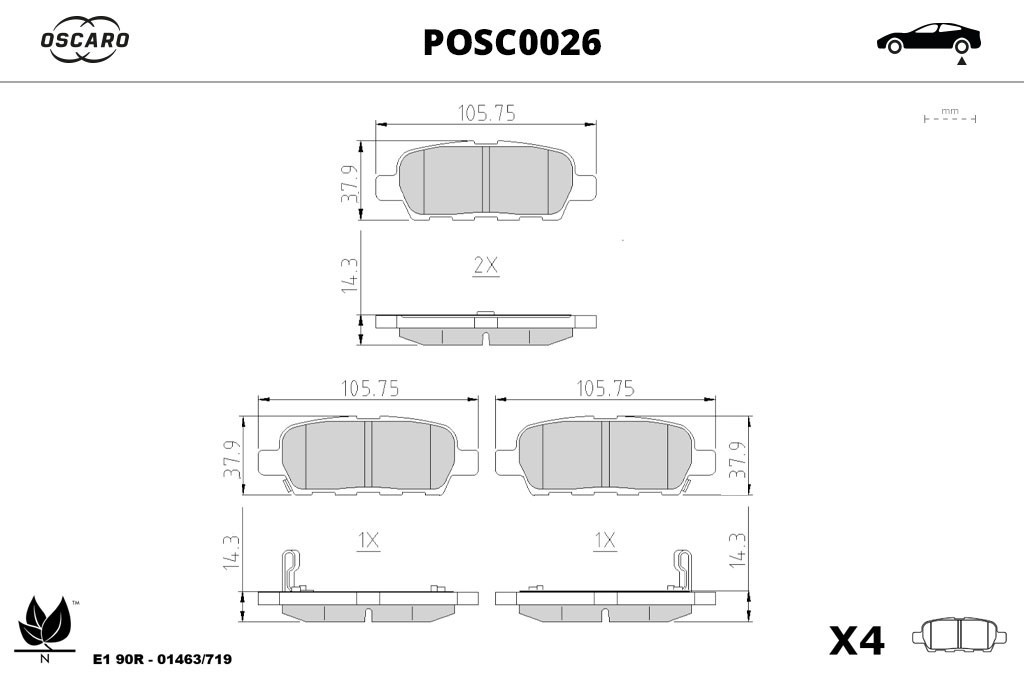 Jogo de 4 pastilhas de travão OSCARO ref. POSC0026