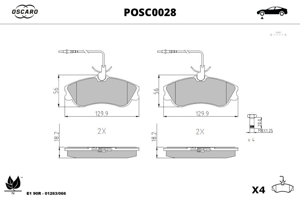 Jogo de 4 pastilhas de travão OSCARO ref. POSC0028