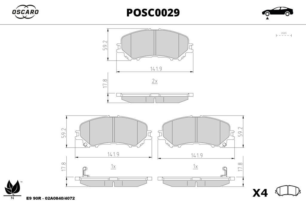 Jogo de 4 pastilhas de travão OSCARO ref. POSC0029