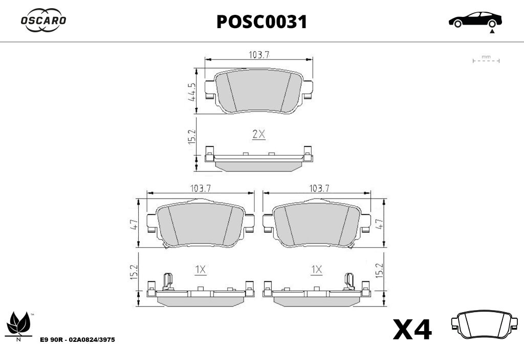 Jeu de 4 plaquettes de frein OSCARO ref. POSC0031