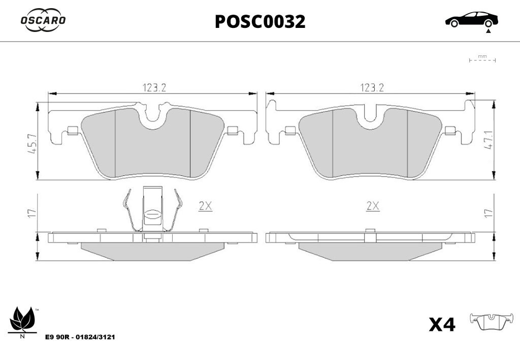 Jogo de 4 pastilhas de travão OSCARO ref. POSC0032