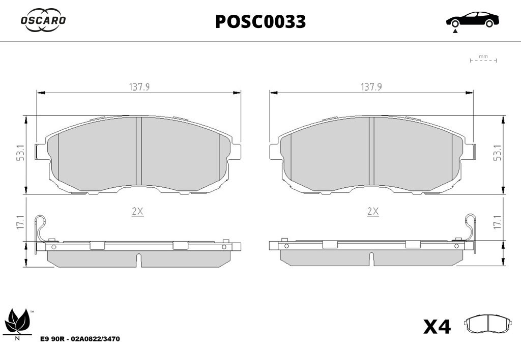 Jeu de 4 plaquettes de frein OSCARO ref. POSC0033