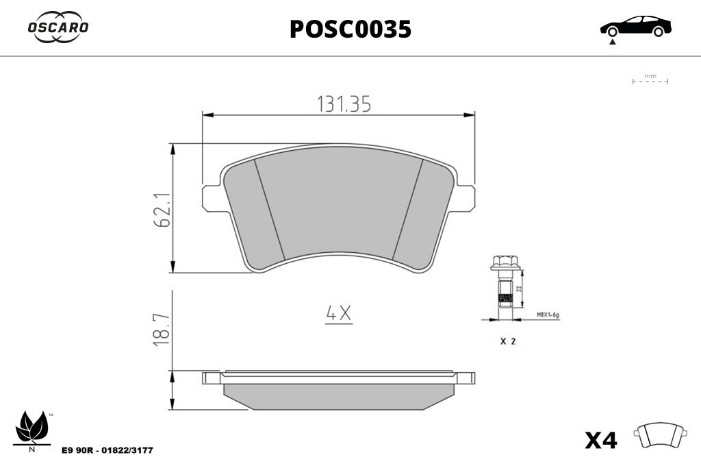 Jogo de 4 pastilhas de travão OSCARO ref. POSC0035