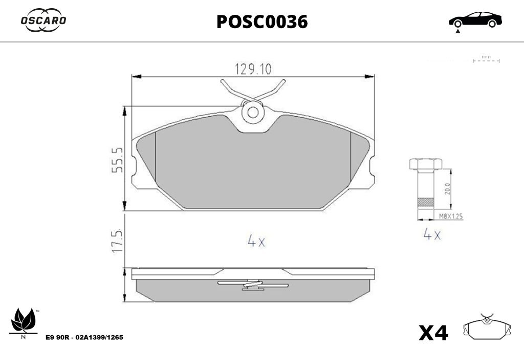 Jogo de 4 pastilhas de travão OSCARO ref. POSC0036