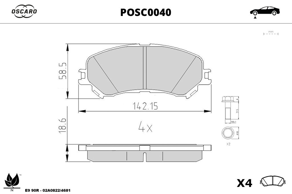 Jogo de 4 pastilhas de travão OSCARO ref. POSC0040
